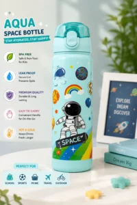 Space Water Bottle for School Boys & Girls, Leak-Proof Astronaut Sipper Flask with Button Lock, BPA-Free
