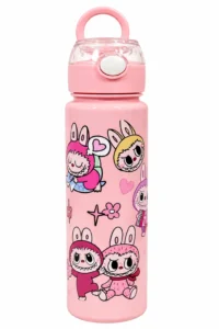 Labubu Print Water Bottle, Leakproof | Flip-Top Lid, Built-in Straw, 4 Colour Options