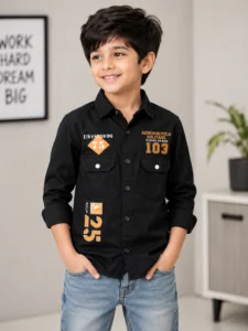 Boys Stylish Full Sleeve Black Shirt, Smart Fit Casual